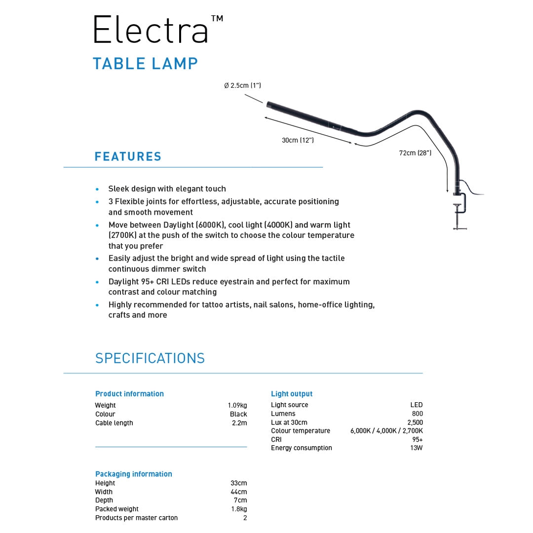 Electra beauty lampe med flex-arm fra Daylight, satinlook, frisørudstyr til frisørsalon og salonmøbler