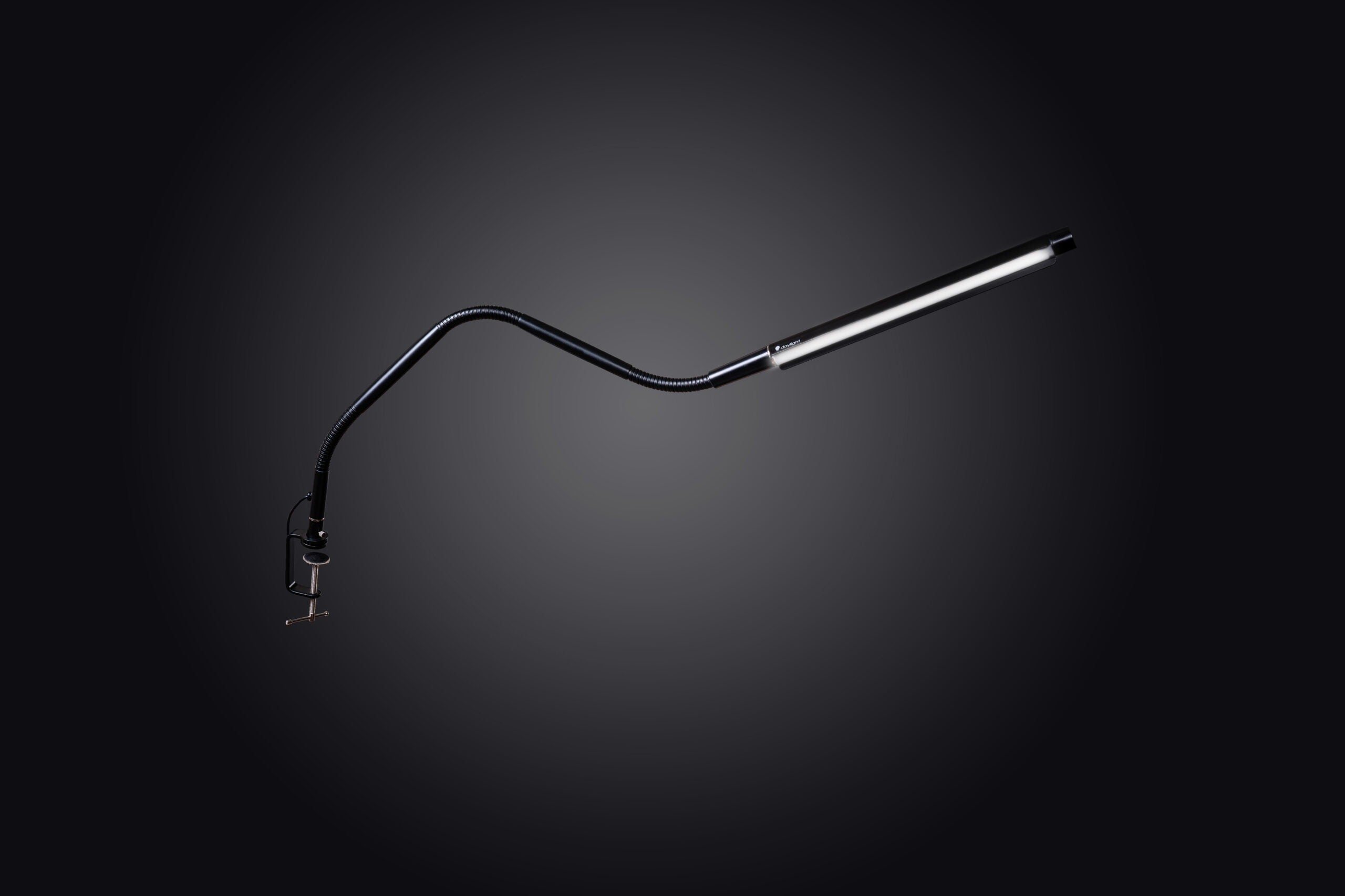 Electra beauty lampe med flex-arm fra Daylight, frisørudstyr i sort med satinlook overflade