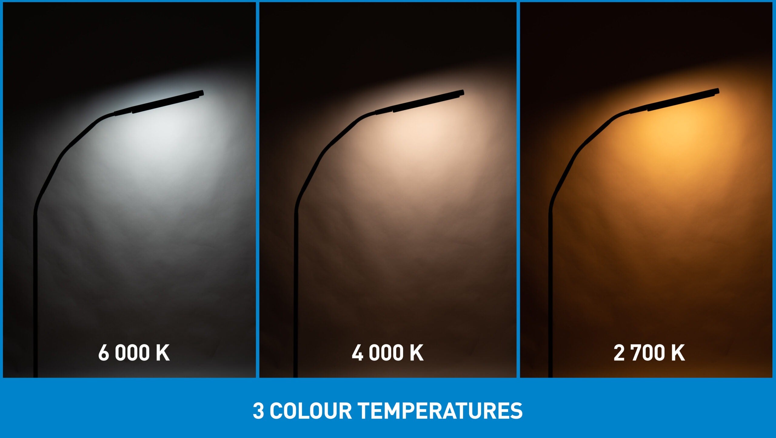Electra beauty lampe med flex-arm fra Daylight, frisørudstyr i sort med satinlook overflade