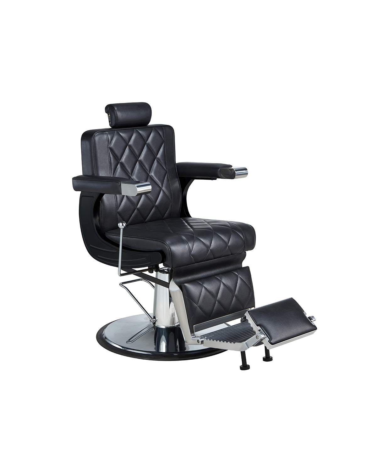 Dave - Juoda barber kėdė su chromuotu apvaliu pagrindu
