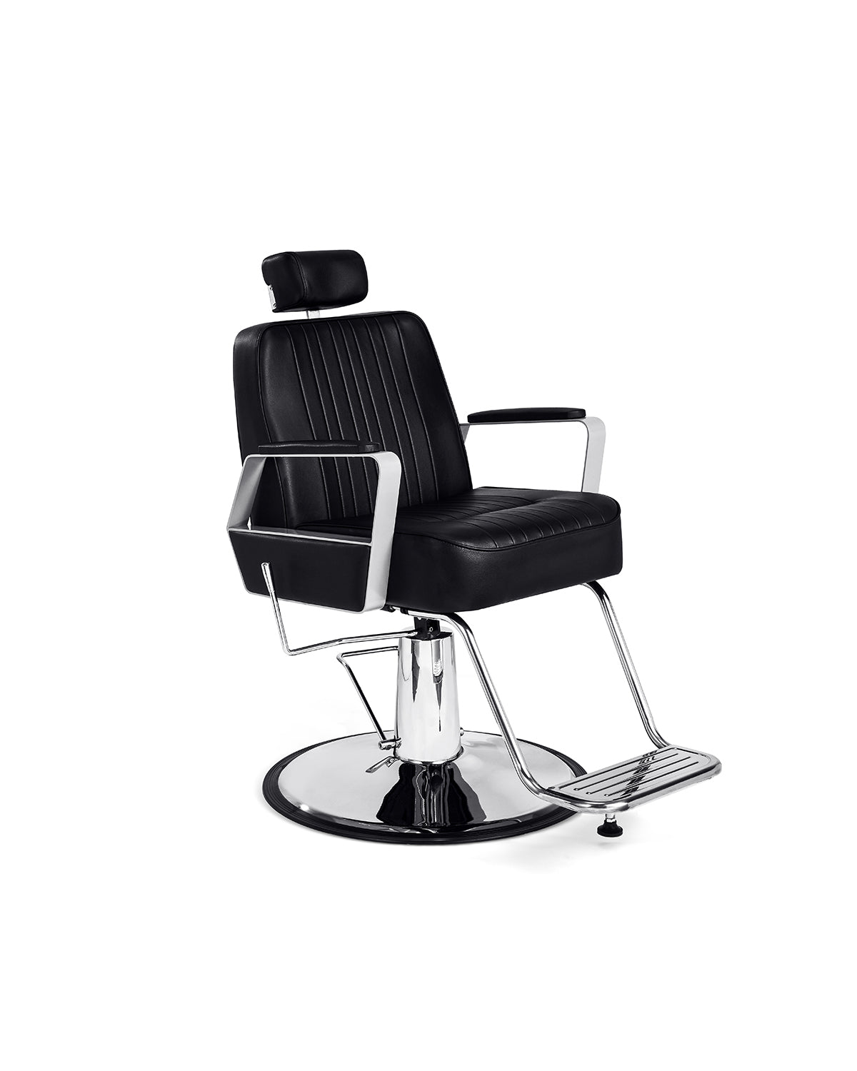 Joey - Juoda barber kėdė su chromuotu apvaliu pagrindu