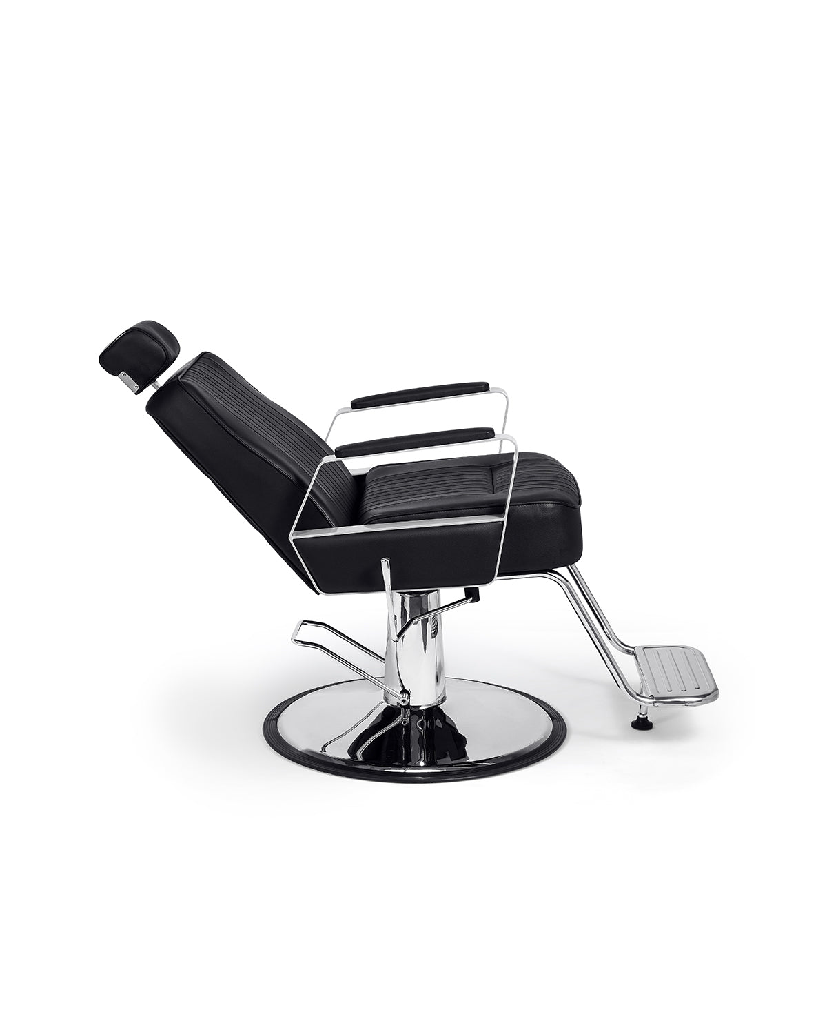 Joey - Juoda barber kėdė su chromuotu apvaliu pagrindu