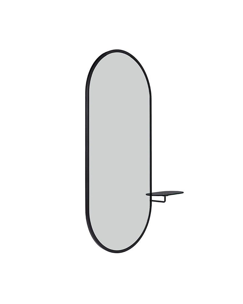 Onyx oval - Salono veidrodis - Juoda stiklinė lentyna