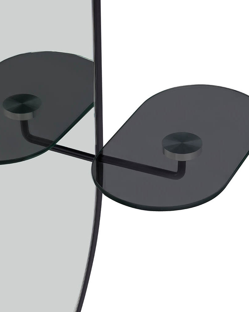 Onyx oval - Salono veidrodis - Juoda stiklinė lentyna