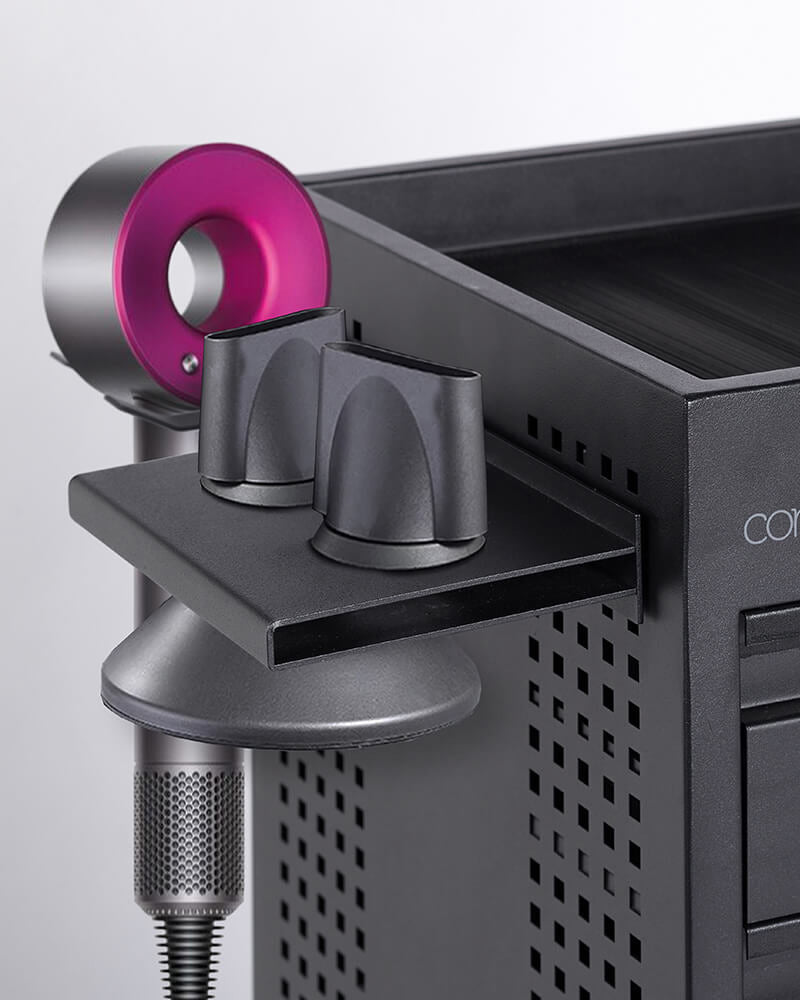 Juodas dyson plaukų džiovintuvo laikiklis - Tinka Studio kirpyklos vežimėliams